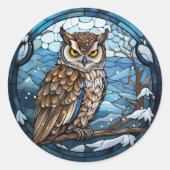 Stained Glass Owl ラウンドシール (正面)