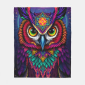 Stained Glass Owl Art: Geometric Jewel Tones フリースブランケット (正面)