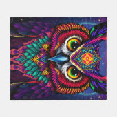 Stained Glass Owl Art: Geometric Jewel Tones フリースブランケット (正面(横))