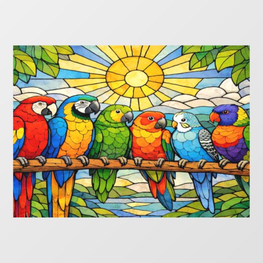 Stained-Glass Parrots Home Window Cling ウィンドウサイン (シート)