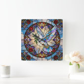 Stained Glass Peace Dove Wall Clock スクエア壁時計 (ホーム)