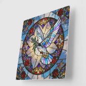 Stained Glass Peace Dove Wall Clock スクエア壁時計 (傾斜)