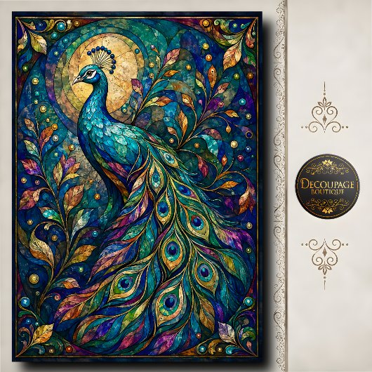 Stained Glass Peacock Decoupage 薄葉紙