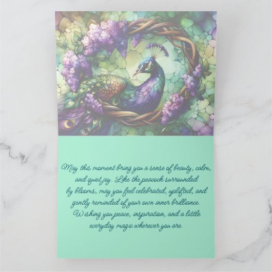 Stained Glass Peacock Floral Wreath Art カード (内部)