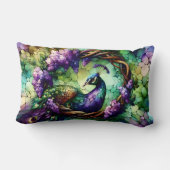 Stained Glass Peacock Floral Wreath Art ランバークッション (裏面)