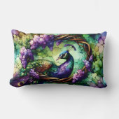 Stained Glass Peacock Floral Wreath Art ランバークッション (正面)