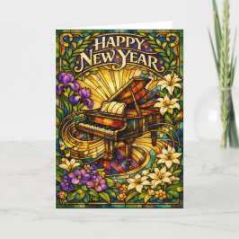 Stained Glass Piano Floral New Year シーズンカード