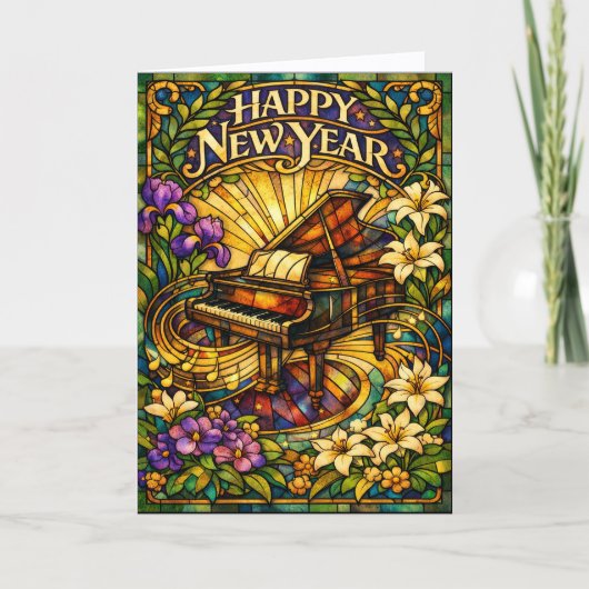 Stained Glass Piano Floral New Year シーズンカード (正面)