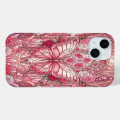 Stained Glass Pink Butterfly & Rose Garden / Roman Case-Mate iPhoneケース (裏面 (横))
