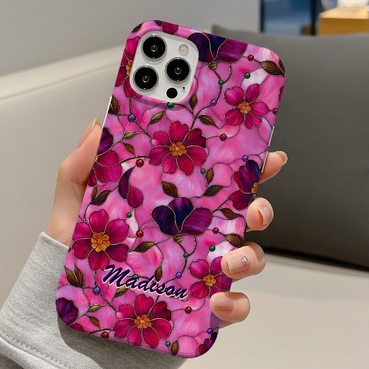 Stained glass pink red flowers  Case-Mate iPhoneケース