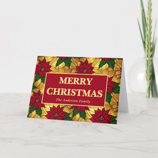 Stained Glass Poinsettia Merry Christmas シーズンカード (正面)
