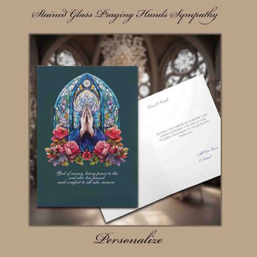 Stained Glass Praying Hands Sympathy カード