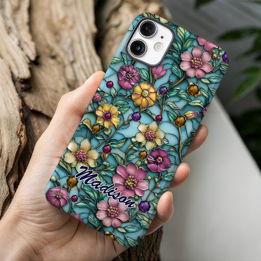 Stained glass purple floral pattern design  Case-Mate iPhoneケース