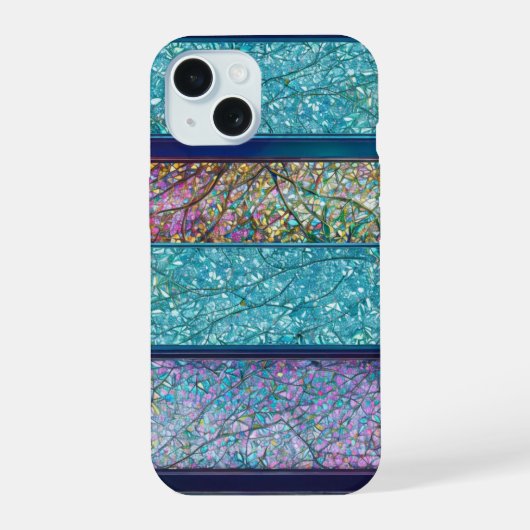 Stained Glass Radiance Art Nouveau Forest iPhone 15ケース (裏面)