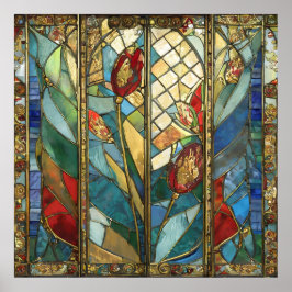 Stained Glass Red Chief Poppies at Sunrise ポスター