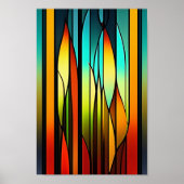 Stained Glass Red Green Cattails Artwork ポスター (正面)