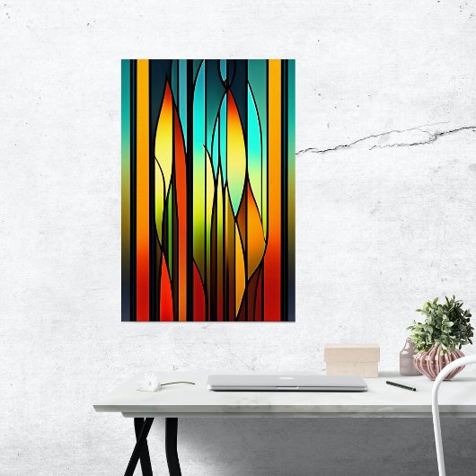 Stained Glass Red Green Cattails Artwork ポスター