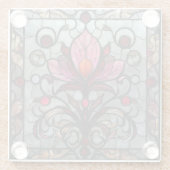 Stained Glass Red Pink Flower ガラスコースター (裏面)
