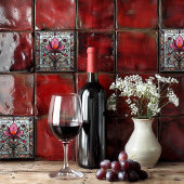 Stained Glass Red Pink Flower タイル