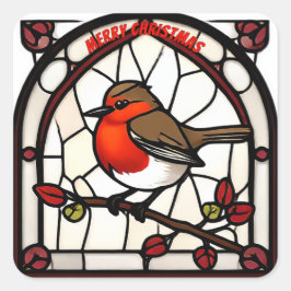  Stained Glass Robin Redbreast "Merry Christmas" スクエアシール
