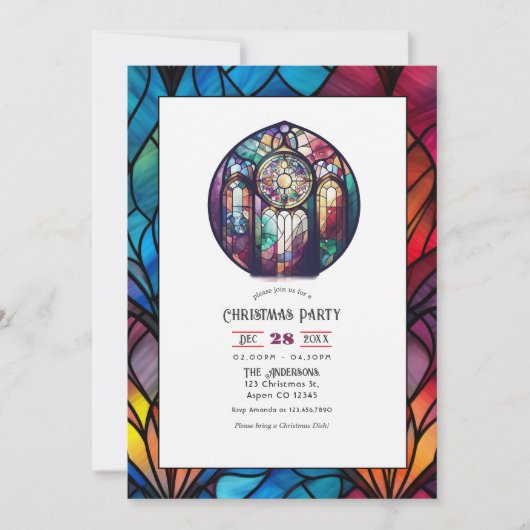 Stained Glass Rose Window Christmas Party 招待状 (正面)