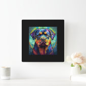 Stained Glass Rottweiler  スクエア壁時計 (ホーム)