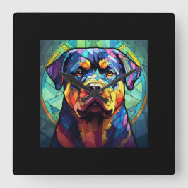 Stained Glass Rottweiler  スクエア壁時計