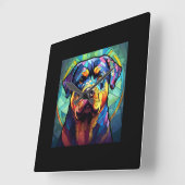 Stained Glass Rottweiler  スクエア壁時計 (傾斜)