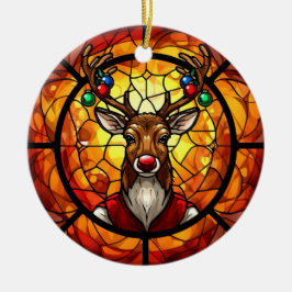 Stained Glass Rudolph Reindeer セラミックオーナメント