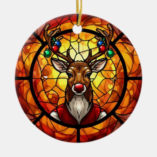 Stained Glass Rudolph Reindeer セラミックオーナメント (正面)