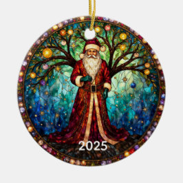Stained Glass Santa Claus Christmas Tree of Life  セラミックオーナメント