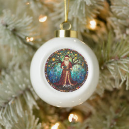 Stained Glass Santa Claus Christmas Tree of Life  セラミックボールオーナメント