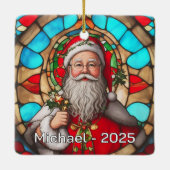 Stained Glass Santa Claus Portrait セラミックオーナメント (裏面)