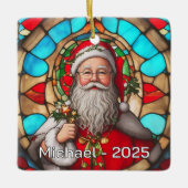Stained Glass Santa Claus Portrait セラミックオーナメント (正面)