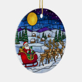 Stained Glass Santa & Reindeer Sleigh Ride セラミックオーナメント (右)