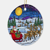 Stained Glass Santa & Reindeer Sleigh Ride セラミックオーナメント (左)