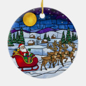Stained Glass Santa & Reindeer Sleigh Ride セラミックオーナメント (裏面)