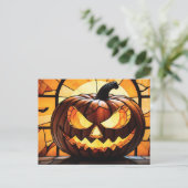 Stained Glass Scary Halloween Jack-O-Lantern  シーズンポストカード (スタンド正面)