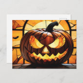 Stained Glass Scary Halloween Jack-O-Lantern  シーズンポストカード (正面/裏面)