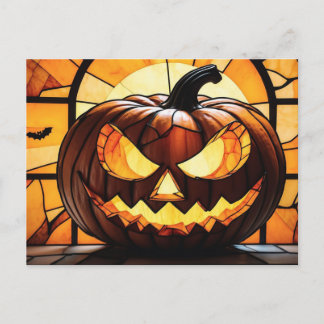 Stained Glass Scary Halloween Jack-O-Lantern  シーズンポストカード