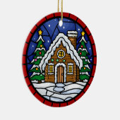 Stained Glass Snowy Cabin セラミックオーナメント (右)