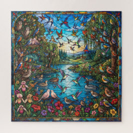 Stained Glass Songbird Sanctuary Jigsaw Puzzle ジグソーパズル