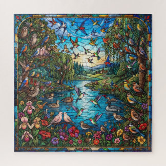 Stained Glass Songbird Sanctuary Jigsaw Puzzle ジグソーパズル