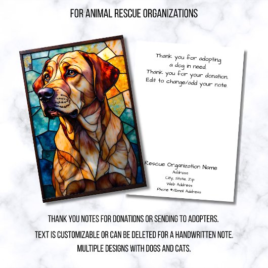 Stained Glass Style Animal Rescue Organization サンキューカード