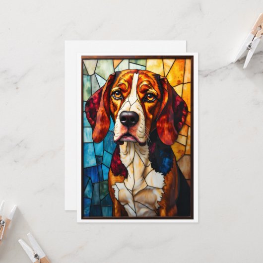 Stained Glass Style Beagle Hound Dog  カード (正面/裏面インサイチュ)