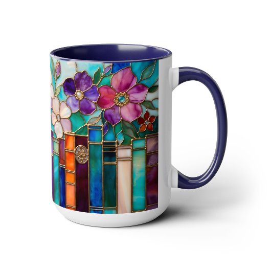 Stained Glass Style Books Floral Mug マグカップ