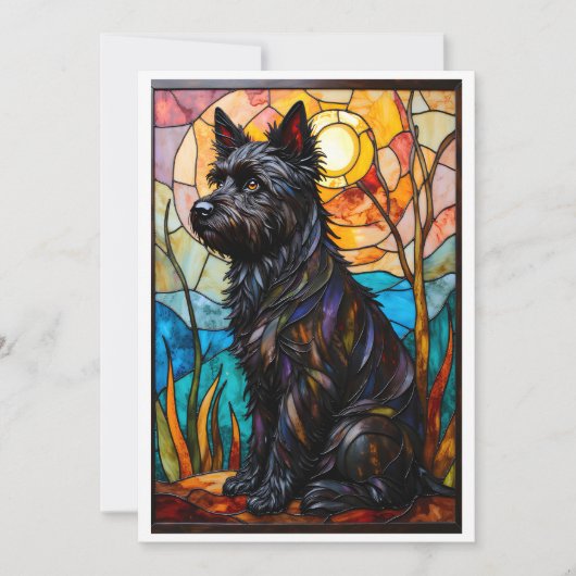 Stained Glass Style Cairn Terrier Dog Flat カード (正面)