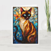 Stained Glass Style Charming Cat with Blue Eyes カード (正面)