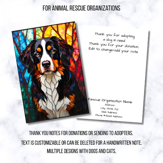 Stained Glass Style Dog Rescue Organization サンキューカード