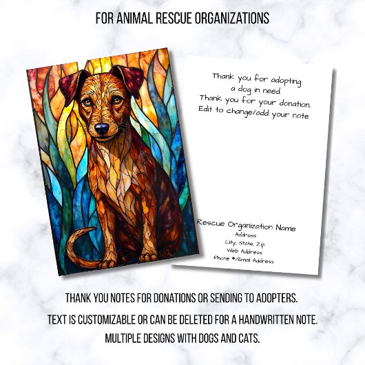 Stained Glass Style Dog Rescue Organization サンキューカード